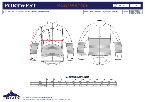 Jacheta Hi-Vis Softshell clasa 1, negru/galben, Portwest